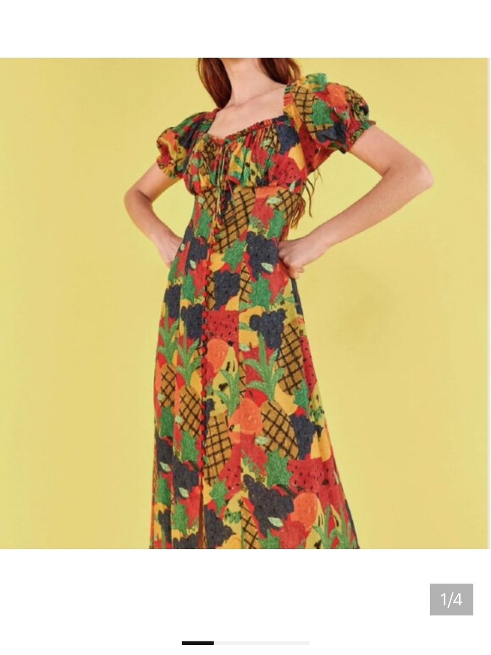 Farm Rio Puff-Sleeve Maxi Dress in Fruit Salad Print